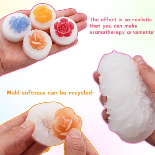 EuTengHao Peony Silicone Mold Set Flower Silicone Casting Mold Rose Resin Mold Easy Release Reusable for Wax Scented Candle Soap - Artistic Design for Home Decoration (6 Packs)