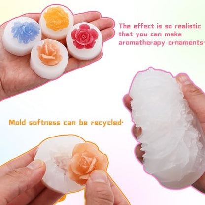 EuTengHao Peony Silicone Mold Set Flower Silicone Casting Mold Rose Resin Mold Easy Release Reusable for Wax Scented Candle Soap - Artistic Design for Home Decoration (6 Packs)