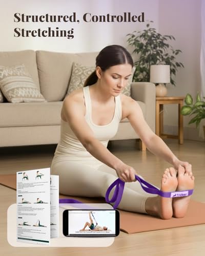 Trideer Stretching Strap with Loops & Leg Lifter, Non-Elastic PT Strap | Leg Lifter Mobility Aid, Non-Elastic PT Stretching Strap, Multi-Loop Grip Control, Home Recovery Support - color: Purple