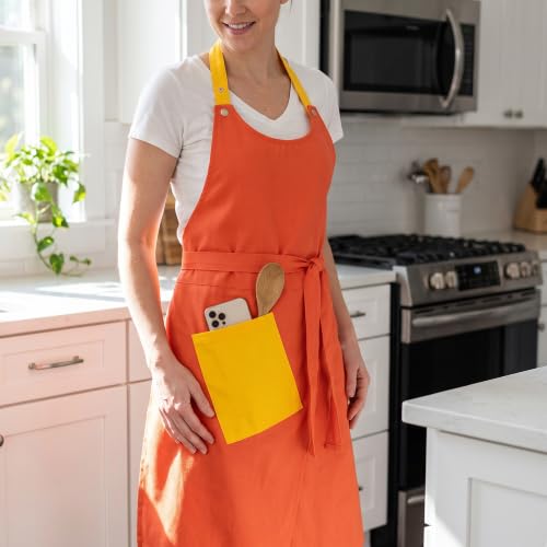 Kitchen Apron with Pockets for Adults,Waterproof Cooking Aprons for Women/Men,Baking/Grilling,Green/Orange/Wine Red - color: Orange, size: flat collar