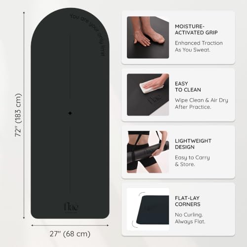 Premium PU Yoga Mat | Sweat-Activated Non-Slip Grip | Natural Rubber Base | Arch-Shaped Design with Carry & Stretch Strap | For Yoga, Pilates & Stretching & Workouts - color: charcoal black