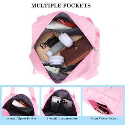 Mini Gym Bag for Women Girl 12 inch Small Gym Tote Lightweight Carry On Bag - color: Pink