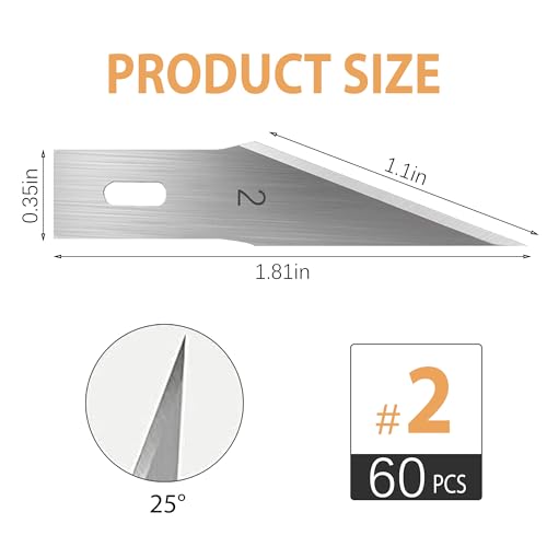 #2 Exacto Knife Blades(Pack of 60),Art Blades, Hobby Knife Blade Refills with Storage Case for Craft, Hobby, Scrapbooking, Cutting (#2) - size: #2-60pcs