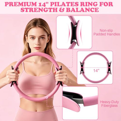 18PCS Home Pilates Kit Equipment for Women with 14'' Pilates Ring and Ball