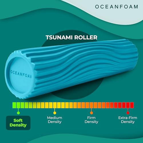 Oceanfoam Tsunami Roller (Miami Blue) - Extra-Large, 26" x 5.9" - Soft, Textured Foam Roller for Physical Therapy, Back Pain, Exercise & Stretching - Wave Textured - Yoga, Athletics, & Wellness - color: Miami Blue