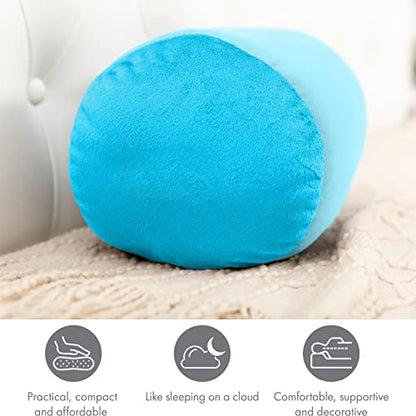 Microbead Bolster Neck Roll Pillow, 14x8 in Cylinder Tube, Aqua Green | Silky smooth face helps prevent sleep creases and hair breakage, light squishy support for head and shoulders, travel ready - color: Aqua Green