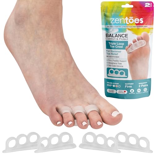 ZenToes Hammer Toe Corrector, Triple Loop Gel Toe Spacers, 4 Pack - color: Firm Support Clear