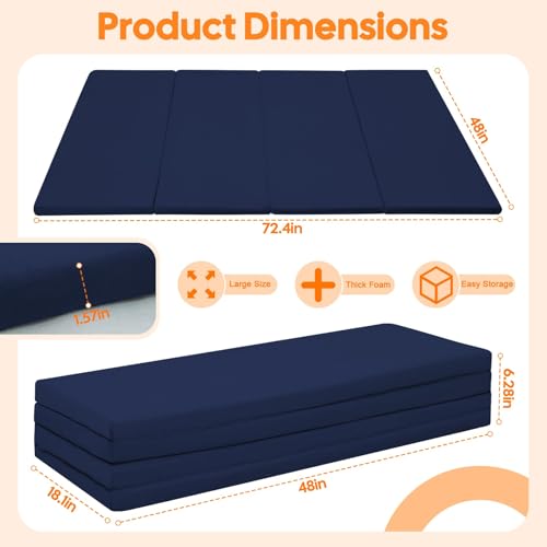 MeMoreCool Kids Floor Mattress, 48x72 Inch Foldable Play Mat, Navy Blue | Navy blue 4x6 ft foam tatami futon mat - color: Navy