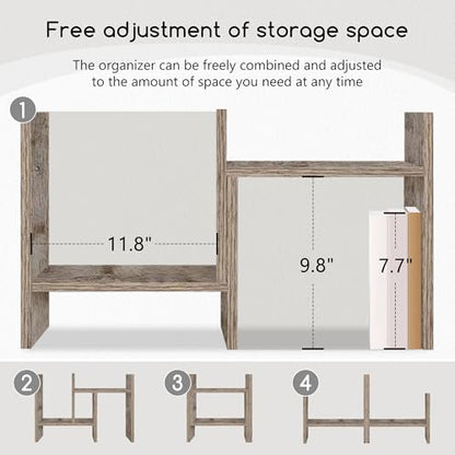 Jerry & Maggie Desktop Organizer Office Storage Rack Adjustable Wood Display Shelf Free Style Double H, Multi-Functional Mini Bookshelf for Desk Natural Stand (Gray Oak) - color: Gray Oak