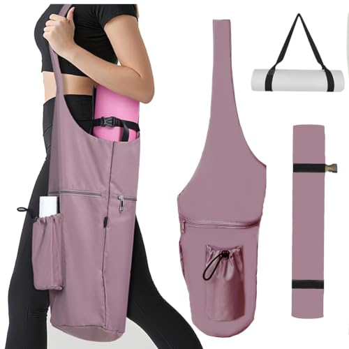 Yoga Mat Bag, with Protective Layer& Water Bottle Pocket and Big Wet Pocket & Yoga strap & Large Capacity,Stylish & Functional Fitness Mat And Essential items for Women & Men - color: pink