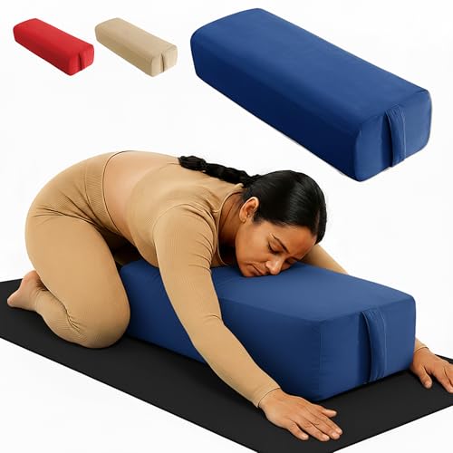 Rectangular Yoga Bolster Pillow for Meditation, Yoga & Back Support – Soft Meditation Cushion with Removable Hand Wash Cotton Cover & Carry Handle (Blue) - color: Blue