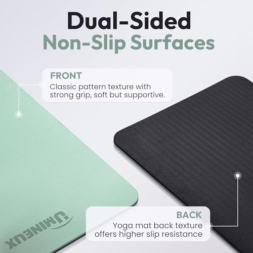 Umineux Non Slip Yoga Mat 72"x24" Exercise & Fitness Mat For Women and Men | 6MM & 10MM Thick, Pilates Mat with Carry Strap, Great for Home Workout, Yoga, Exercise and Pilates - color: Matcha Green & Black, size: 10MM