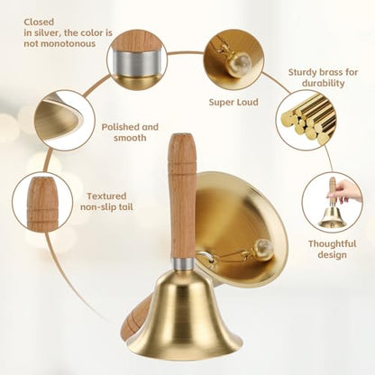 Flezoo 3.15inch Brass Super Loud Hand Bell for Dinner Wedding Office | Clear Loud Brass Tone, Rustproof Solid Build, Comfort Grip, For Elderly Wedding Office Training, Multi-Purpose Call Bell - size: Medium