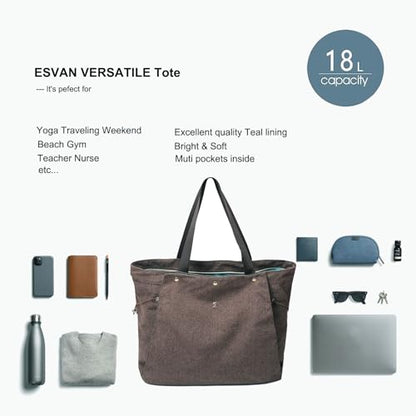 ESVAN Yoga Mat Bag, Gym Bag Tote Bag with Multi Pockets For Women Drawstring Yoga Mat Carrier Pilates Travel Workout Office - color: Linen Gray