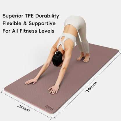 WEILA Extra Thick 10mm Yoga Mat,76"x28" Dual-Color TPE with Carry Strap - color: Brown & Apricot
