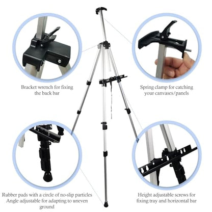 NS JYMB Easel Stand for Sign and Painting, 17-66 Inch Adjustable, Silver | Portable metal tripod easel for display stand, canvas holder, floor, poster board, wedding signs and travel use - style: 66Silver 1pack