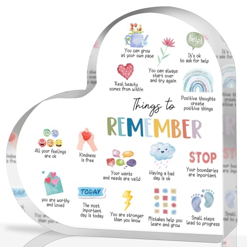 Mental Health Gifts, Things to Remember Mental Health Decor, Therapy Office Decor, Mindfulness Sign for Therapy Office Acrylic Heart Gifts, School Counselor Sign, Psychology Therapy Gift - color: 086