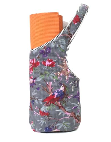 INDIAN CRAFT CASTLE Yoga Mat Bag | Tote Mat Bag | Sling Yoga Tote w/Large Side Pocket & Zipper Pocket | Yoga Mat Carrier Fits Most Size Mats - color: Grey Multi