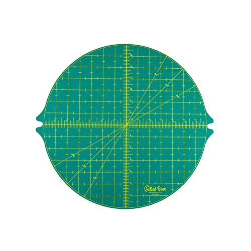 The Quilted Bear Rotating Cutting Mat - Circular 14" x 14" Self Healing 360° Rotating Craft Cutting Mat with Innovative Locking Mechanism for Quilting, Sewing, Dressmaking & Crafts (Green) - color: Green