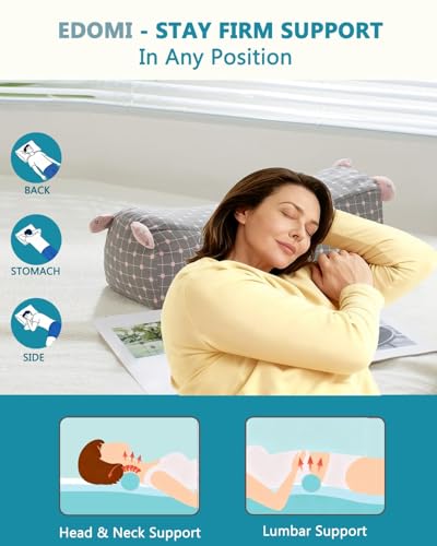 Buckwheat Pillow for Sleeping - Adjustable Buckwheat Hull Pillow for Neck Support, 16.5" x6.3” Cervical Roll Pillow, Firm Cylinder Bolster for Pain Relief, Yoga, Lumbar Support - color: Grey