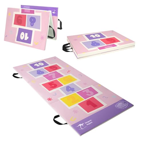 Kangaroo Hoppers Gymnastics Tumbling Mats Foldable Gym Tumble Mat for Kids - color: Pink-Hopscotch Design, size: 3×6FT×1''