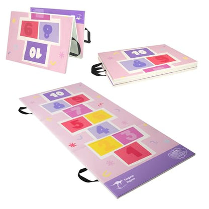 Kangaroo Hoppers Gymnastics Tumbling Mats Foldable Gym Tumble Mat for Kids - color: Pink-Hopscotch Design, size: 3×6FT×1''