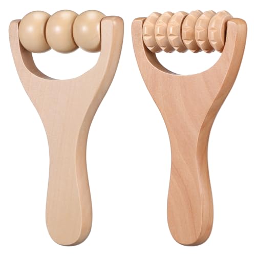 Wooden Massage Roller Tool Set for Full Body Relief Neck Shoulder Foot Leg Muscle Acupoint Therapy 2Pcs Compact Size 5.85 Inch Each