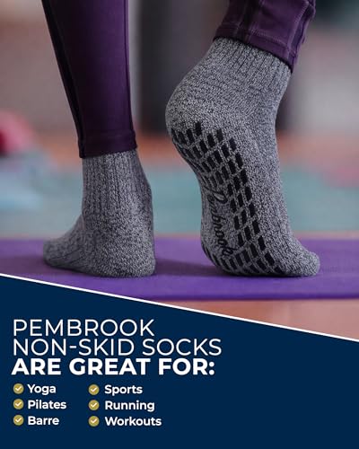 Pembrook Non Slip Crew Grip Socks Men & Women - 4 Pairs | Non Slip Socks for Elderly, Hospital, Pilates, Yoga, Barre, Home - color: Black, White, Light Gray, Dark Gray - 4 Pairs, size: Large