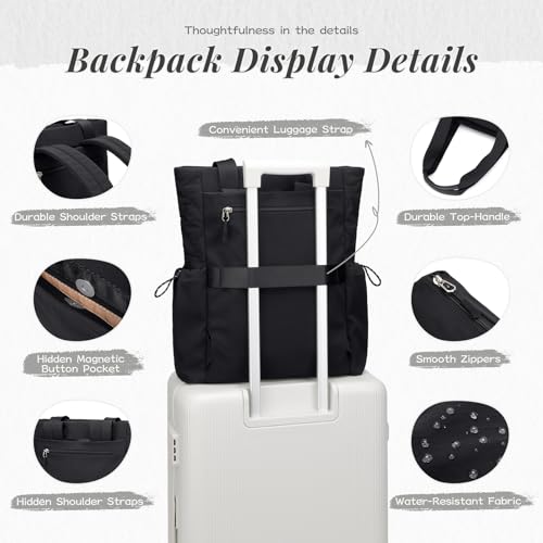 GOLF SUPAGS 3-in-1 Laptop Tote Backpack for Women 15.6" Quilted Work Gym Bag with Hidden Yoga Mat Carrier for Travel Leisure (Black) - color: Black