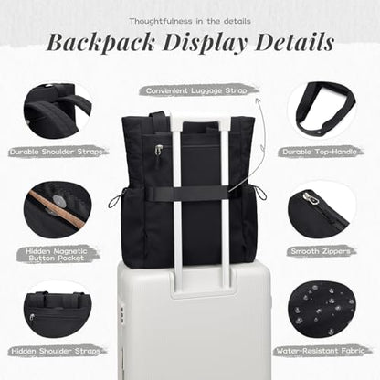 GOLF SUPAGS 3-in-1 Laptop Tote Backpack for Women 15.6" Quilted Work Gym Bag with Hidden Yoga Mat Carrier for Travel Leisure (Black) - color: Black
