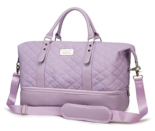 Kinmac Women's Travel Duffel Bag,Sports Gym Yoga Duffel Bag Weekender Overnight Totes Bag (Purple Embroider) - color: Purple Embroider