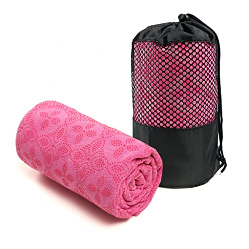 Yoga Towel, Hot Yoga Mat Towel - Sweat Absorbing Non-Slip for Hot Yoga, Pilates and Workout, 24x72 inches with Upgraded Clover-Shaped Grip Dots (Deep Pink) - color: Deep Pink