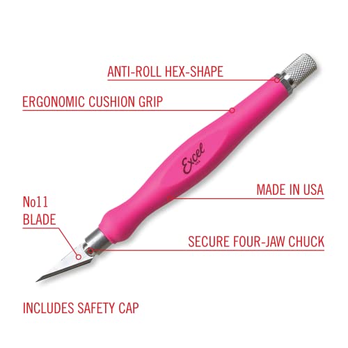 Excel Blades Fit Grip Craft Knife, #11 Blade, Rubber Grip, Pink, USA Made - color: Pink