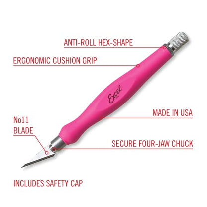 Excel Blades Fit Grip Craft Knife, #11 Blade, Rubber Grip, Pink, USA Made - color: Pink
