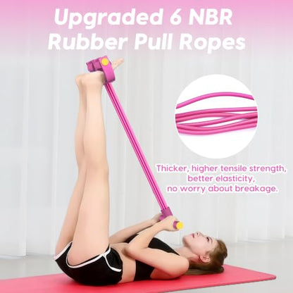 Pedal Resistance Band with Handles, 6-Tubes Natural Rubber Exercise Band - color: Full Pink