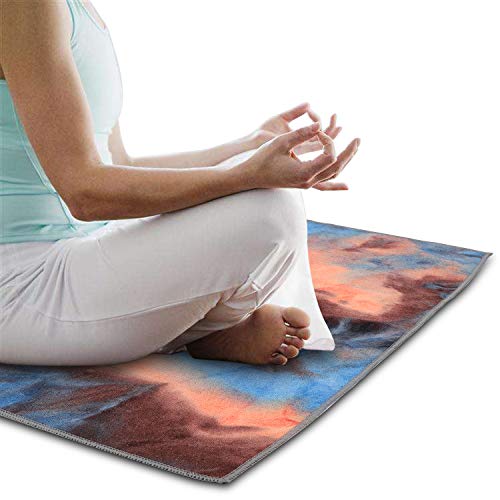 Yoga Towels , Non Slip Hot Yoga Towel Skidless Waffle Texture, 100% Absorbent Odorless Microfiber Yoga Blanket, Standard Sized 24 x72 in Mat Towel,for Hot Yoga, Bikram, Pilates ( Blue & Grey)…1