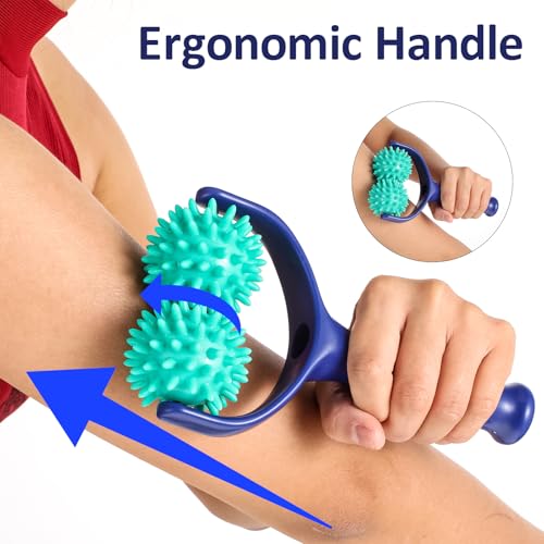 Spiky Massage Balls Rollers with Dual Ball Design, Manual Massage Stick - color: Green