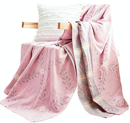 MEJU Pink Flower Muslin Throw Blanket Lightweight Summer for Bed Sofa Couch, 100% Combed Cotton 2 Layer Soft Warm Quick Dry Throw Blanket Bed Coverlet Sheet Flower Pink, F/Q 80 in X 90 in - color: Flower Pink, size: F/Q 80 in x 90 in