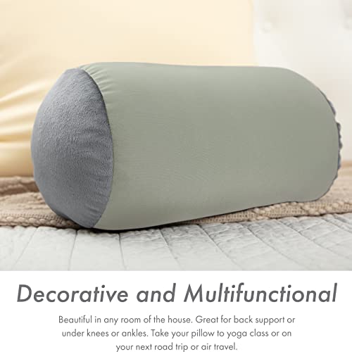 Microbead Bolster Neck Roll Pillow, 14x8 in Cylinder Tube, Mint Grey | Silky smooth face helps prevent sleep creases and hair breakage, light squishy support for head and shoulders, travel ready - color: Mint Grey