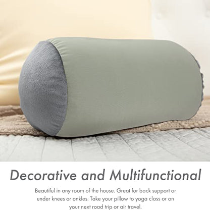 Microbead Bolster Neck Roll Pillow, 14x8 in Cylinder Tube, Mint Grey | Silky smooth face helps prevent sleep creases and hair breakage, light squishy support for head and shoulders, travel ready - color: Mint Grey
