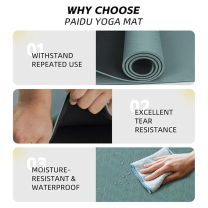 PAIDU Extra Long Wide Yoga Mat, （10mm） Thick Non-Slip Exercise Mat 76"x33" - color: Dark green + Black