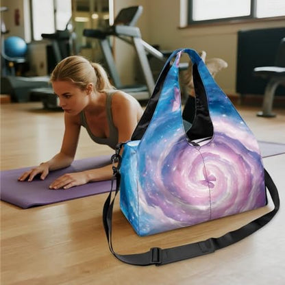 Gym Bag with Yoga Mat Holder Large Tote Bag With Multi Pockets for Women Men Dry Wet Separated Pocket Carryall Yoga Tote Bag for Pilates Travel Workout Office - color: Butterfly Tie-Dye
