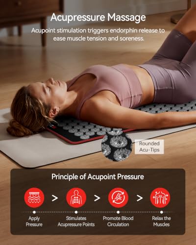 FliKEZE 2-in-1 Acupressure Mat with Red Light Therapy for Body Home Use | FSA&HSA Eligible, 230 LEDs 660nm&850nm Infrared Light with Timer, 4600 Acupressure Points Relaxation for Back, Neck and Sleep