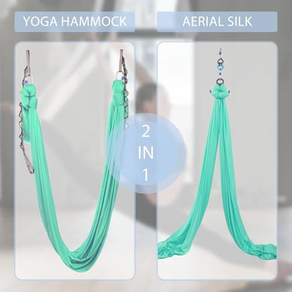 Aerial Silks Yoga Swing Set, Fitness Aerial Yoga Kit | Anti-Gravity Flight Aerial Yoga Hammock Kit; Low/Non Stretch Nylon Tricot Fabric; For Fitness & Dance; Hardware Included - color: Tender Green
