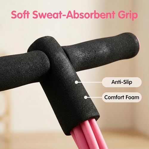 Upgraded Durable 6-Tube Pedal Resistance Strap with Handle, Natural Rubber Fitness Resistance Strap, Multifunctional Fitness Strap, Suitable for Abdominal, Waist, arm, and Leg Shaping Training - color: Pink