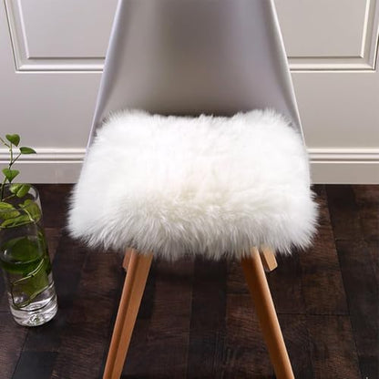 Softlife White Small Faux Sheepskin Throw Rug Fluffy Shag Fur Chair Cover Pad Washable Square Area Rugs for Living Room Bedroom Dorm 20" x 20" - color: White