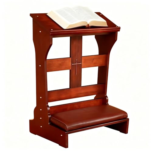 Wood Prayer Bench with Cushion – Kneeler for Home and Church, Padded Kneeling Stool with Slanted Shelf for Bible, 23" x 20" x 32.8"