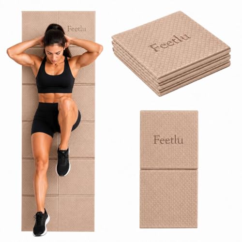 Foldable Yoga Mat, 6mm Thick, 72L x 24W Inch, Lightweight, Anti-Slip, and Easy to Store – Perfect for Travel, Yoga, Pilates, Home Workouts, and Floor Exercises - color: Khaki