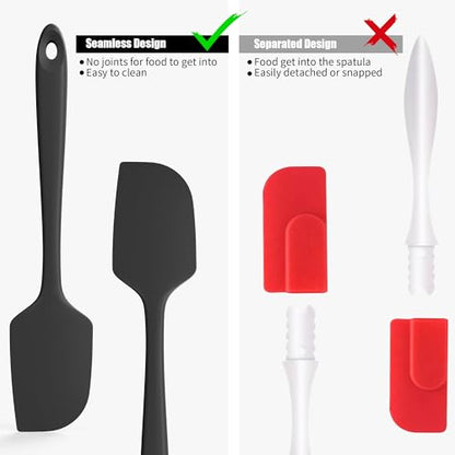 Doosu 600°F Heat Resistant Silicone Spatula Scrapers (Set of 3, Black) | Food Grade Kitchen Rubber Baking Cooking Tool Nonstick Utensil Set for Mixing, Scraping, Folding, Stirring, Serving - color: Black, size: Set of 3