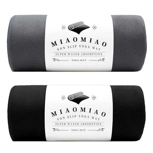 MIAOMIAO 2 Pack Non-Slip Hot Yoga Towel Set,Super Absorbent Microfiber in, 24.5" x 72" - Anti-Slip, Injury Free Design for Pilates, Yoga Mats, Exercise, and Fitness Gear Carbon Grey/Black - color: Z-carbon Grey/Black(2 Pack)